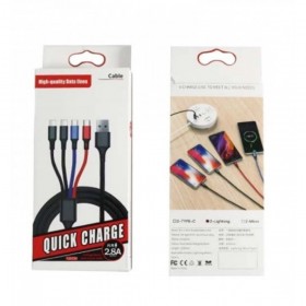 USB Cable 4 en 1 - 2 Type C / 1 Micro Usb / 1 Lightning 125 cm 2.8A